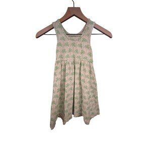 Pink Chicken Girls Sleeveless Palm Tree Dress 5Y Organic Cotton Beige/Green‎